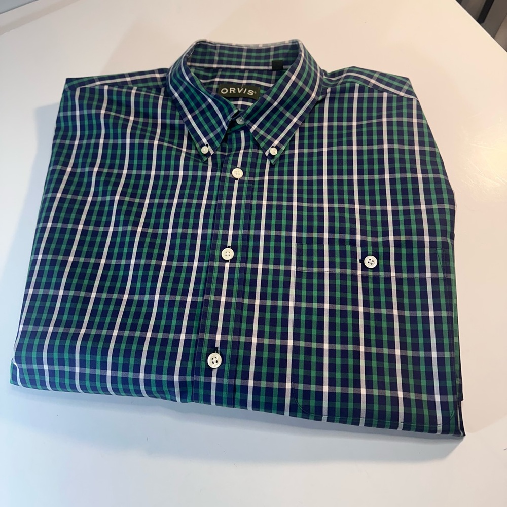Orvis Men's Long Sleeve Green/White Plaid 100% Cotton XXL
